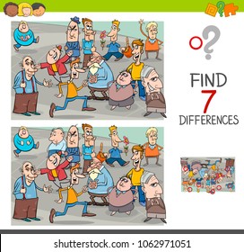 Cartoon Illustration Of Finding Seven Differences Between Pictures Educational Activity Game For Children With People Characters Group