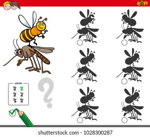 Cartoon Illustration of Finding the Shadow without Differences Educational Activity for Children with Insect Characters