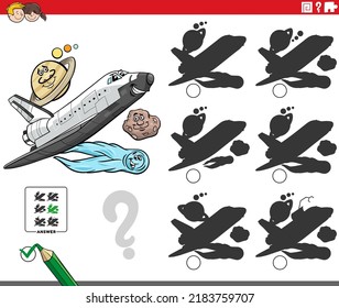 Ilustración de dibujos animados para encontrar la sombra sin diferencias juego educativo para niños con lanzadera espacial