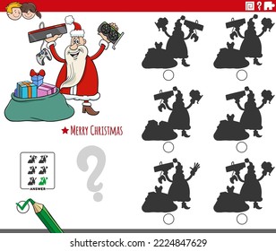 Cartoon illustration of finding the shadow without differences educational game with Santa Claus character
