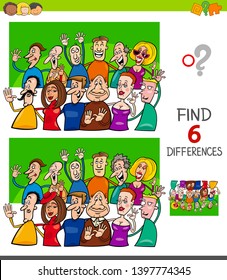 Cartoon Illustration of Finding Six Differences Between Pictures Educational Game for Children with Funny People Characters Group