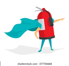 Cartoon illustration of fire extinguisher super hero
