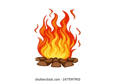 Cartoon Illustration of a Fire Flame Isolated on White Background. Campfire. Bonfire. 