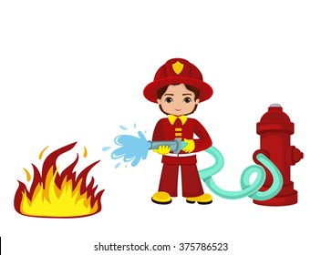 Cartoon illustration of a firefighter boy.