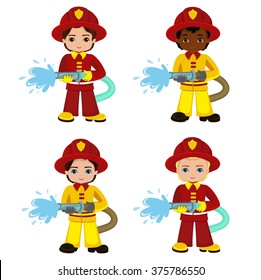 Cartoon illustration of a firefighter boy.