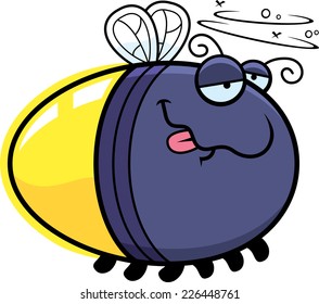 A cartoon illustration of a firefly looking drunk.