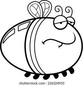 A cartoon illustration of a firefly with a sad expression.