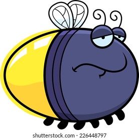 A cartoon illustration of a firefly with a sad expression.