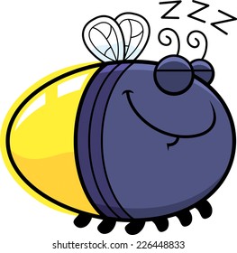 A cartoon illustration of a firefly sleeping.