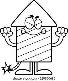 A cartoon illustration of a firework rocket looking angry.