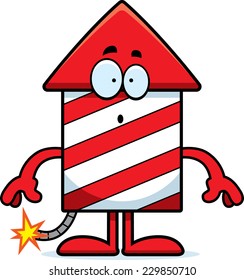 A cartoon illustration of a firework rocket looking surprised.