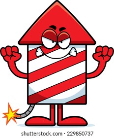 A cartoon illustration of a firework rocket looking angry.