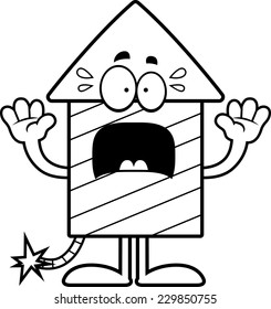 A cartoon illustration of a firework rocket looking scared.