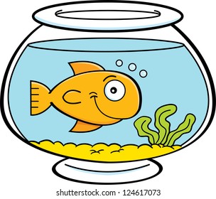 Cartoon Illustration Of A Fish In A Fish Bowl.