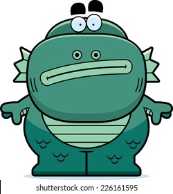 A cartoon illustration of a fish creature looking bored.