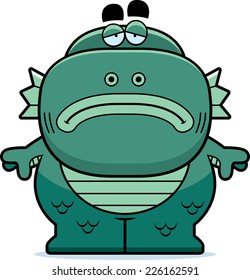 A cartoon illustration of a fish creature looking tired.