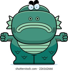 A cartoon illustration of a fish creature looking angry.