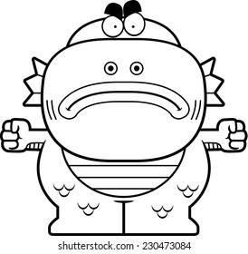 A cartoon illustration of a fish creature looking angry.