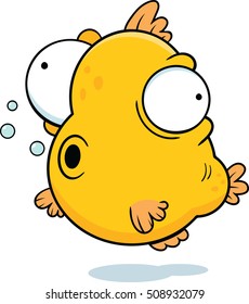 Cartoon illustration of a fish with google eyes. 