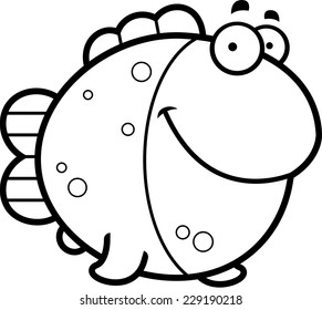 A cartoon illustration of a fish happy and smiling.