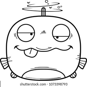 A cartoon illustration of a fish looking drunk.