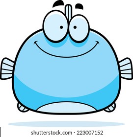 A cartoon illustration of a fish smiling.