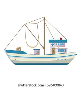 Cartoon illustration of fishing boat vector icon for web design