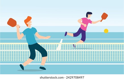 Cartoon Illustration of flat pickleball players playing together best for your digital graphic and print