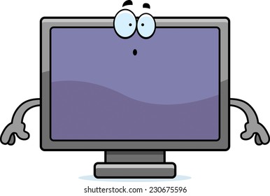 A cartoon illustration of a flat screen television looking surprised.