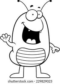 A cartoon illustration of a flea smiling and waving.