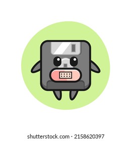 Cartoon Illustration of floppy disk with tape on mouth , cute style design for t shirt, sticker, logo element