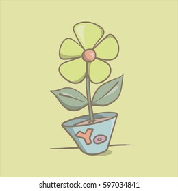 Cartoon illustration flower pot color yo