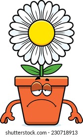 A cartoon illustration of a flowerpot looking sad.