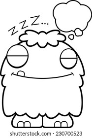 A cartoon illustration of a fluffy monster dreaming.