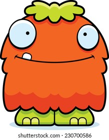 A cartoon illustration of a fluffy monster looking happy.