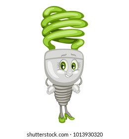 Cartoon Illustration of a Fluorescent Light Bulb. Cute Mascot Feeling Determined