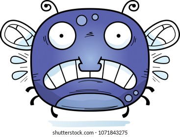 A cartoon illustration of a fly looking scared.