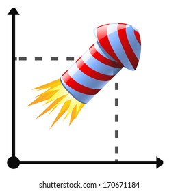 cartoon illustration of flying rocket at business diagram