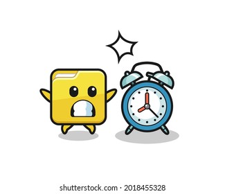 Cartoon Illustration of folder is surprised with a giant alarm clock , cute style design for t shirt, sticker, logo element