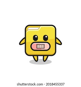 Cartoon Illustration des Ordners mit Klebeband auf dem Mund , süßes Design für T-Shirt, Aufkleber, Logo-Element