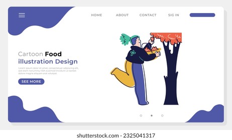 Cartoon illustration food design and leanding page cartoon drawing