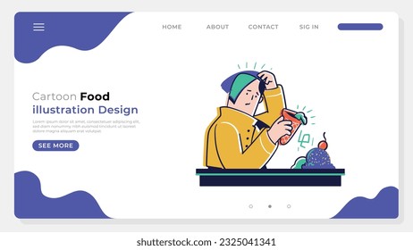 Cartoon illustration food design and leanding page cartoon drawing