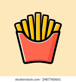 Cartoon Illustration of Food Icons with French Fries Objects