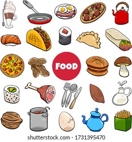 Cartoon Illustration of Food Objects Big Set