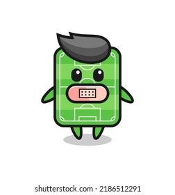 Cartoon Illustration of football field with tape on mouth , cute style design for t shirt, sticker, logo element