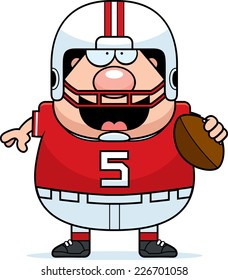 A cartoon illustration of a football player with a football.