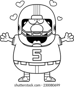 A cartoon illustration of a football player ready to give a hug.