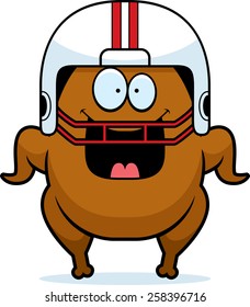 A cartoon illustration of a football turkey looking happy.