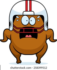 A Cartoon Illustration Of A Football Turkey Looking Scared.