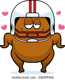A cartoon illustration of a football turkey in love.